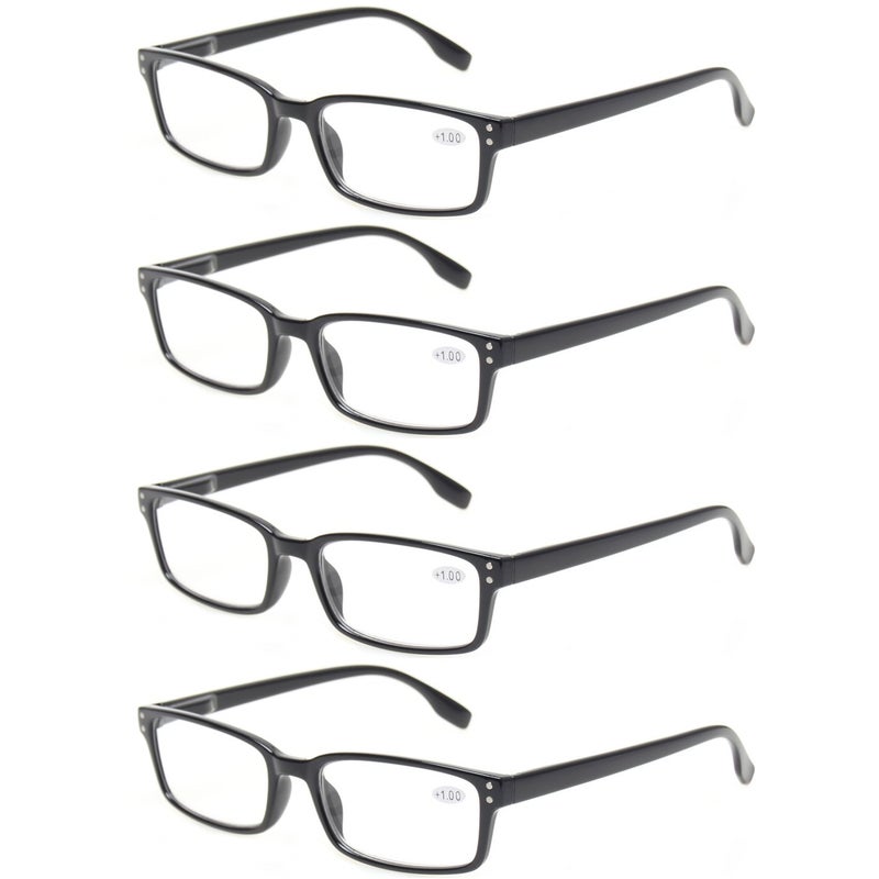 Kerecsen 4-Pack Rectangular Retro Style Men Reading Glasses Spring Hinges Comfortable Readers (+3.00, 4 Pack Black)